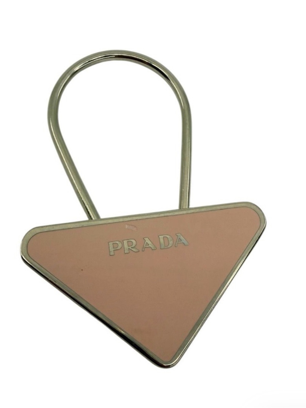 Prada Blush Pink Triangle Key Holder with Silver-Tone Hardware